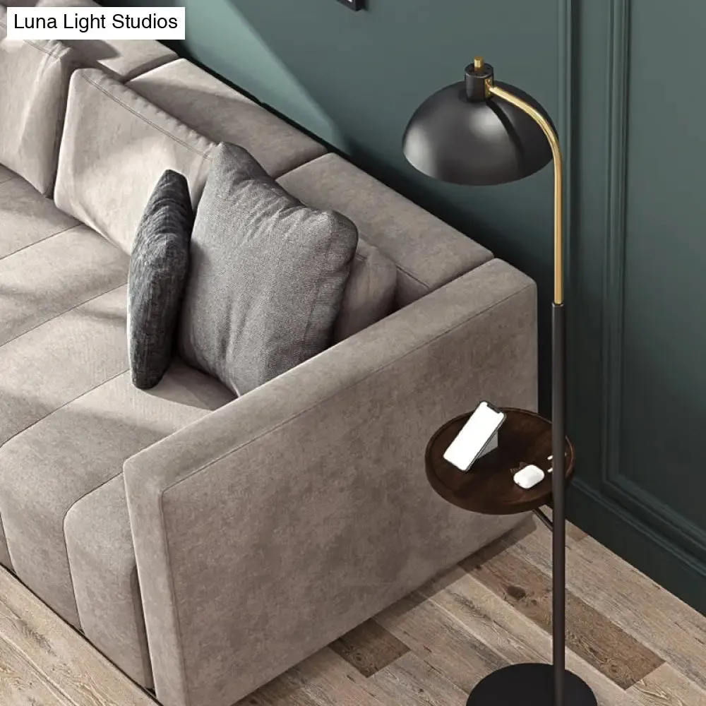 Black Metal Reading Floor Lamp with Shelves - Simplicity Design