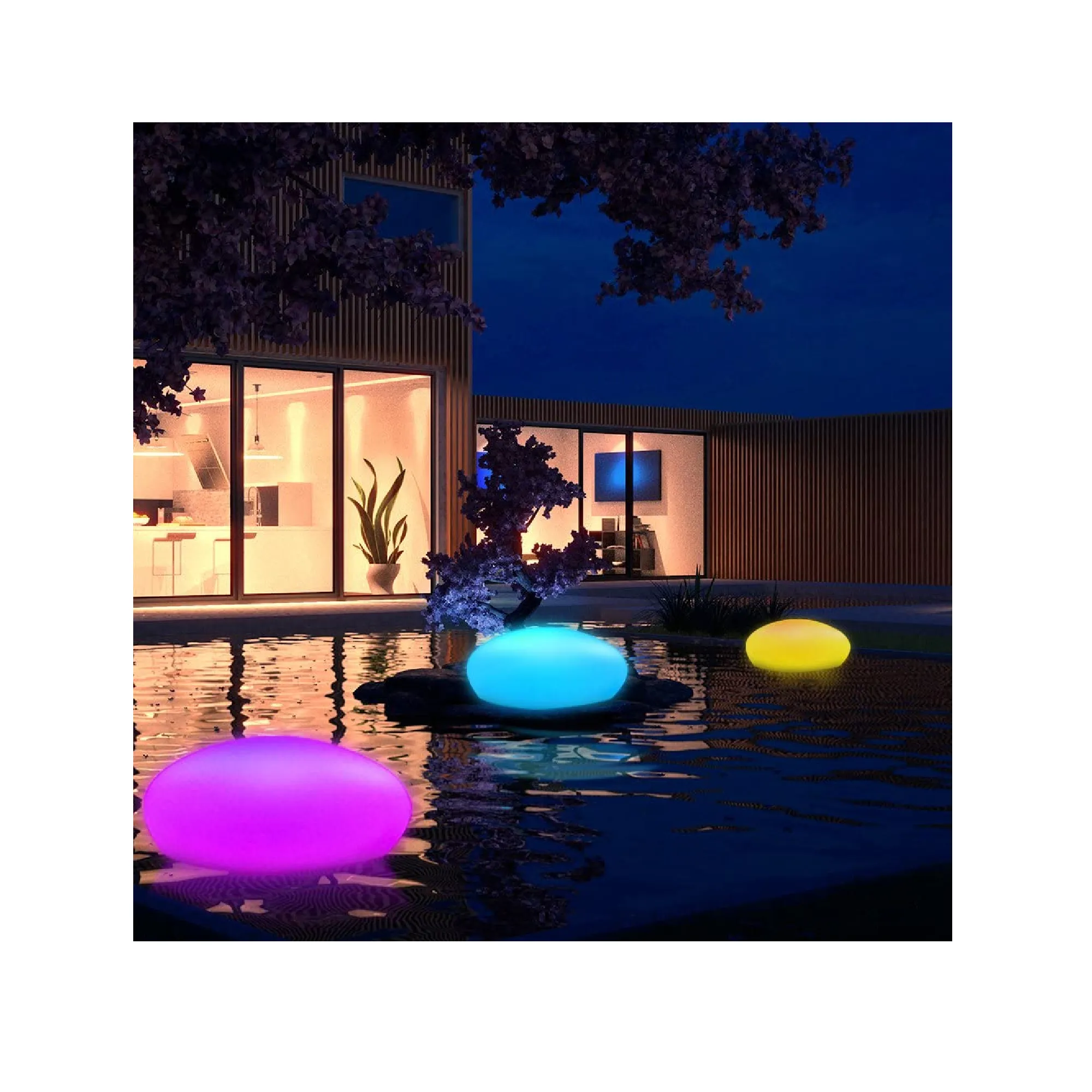 Blibly Solar Lights | for Garden Cobblestone Shaped Lamp Glowing Outdoor Decoration | White & RGB Lights | Waterproof Landscape Night Lights for Lawn/Patio/Pathway