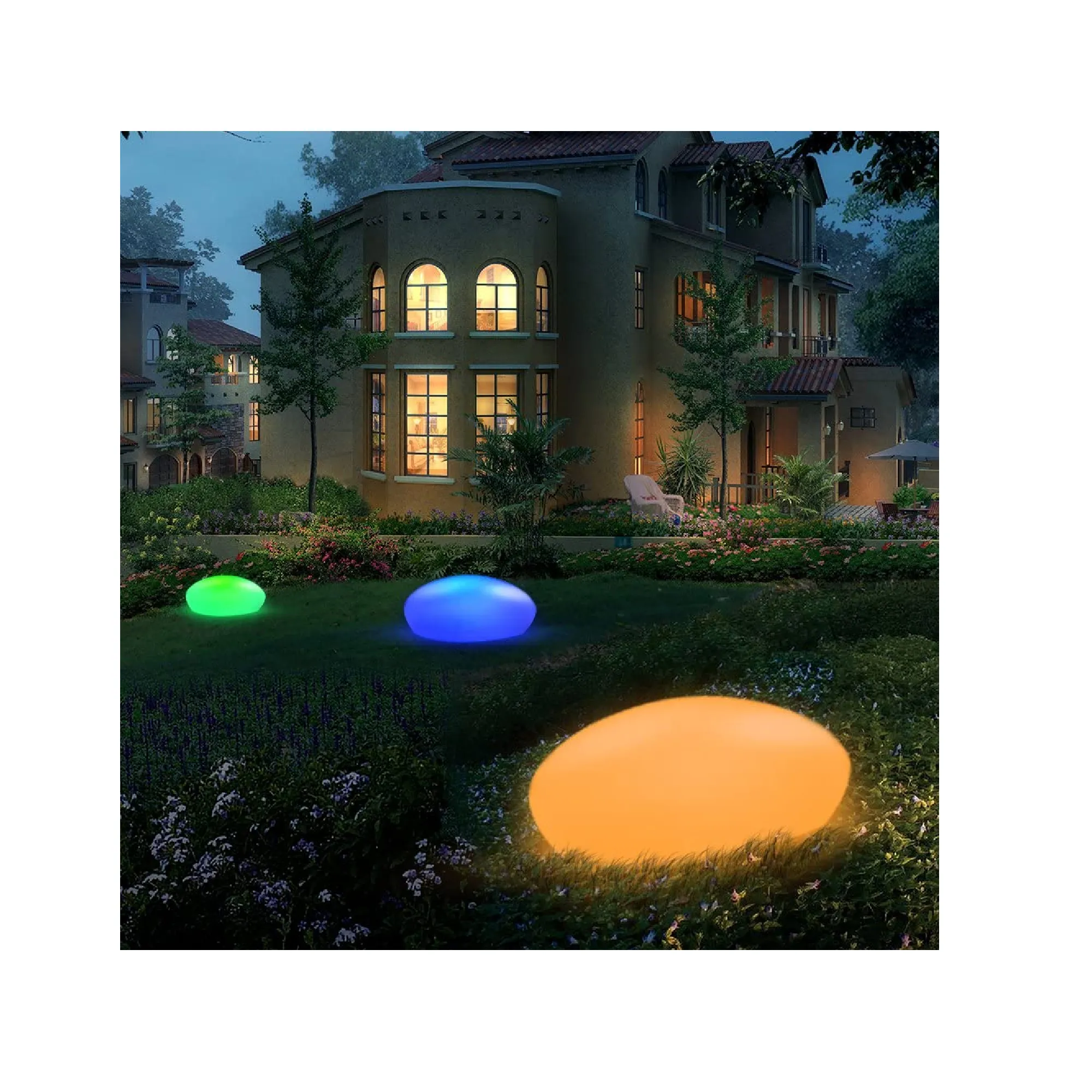 Blibly Solar Lights | for Garden Cobblestone Shaped Lamp Glowing Outdoor Decoration | White & RGB Lights | Waterproof Landscape Night Lights for Lawn/Patio/Pathway