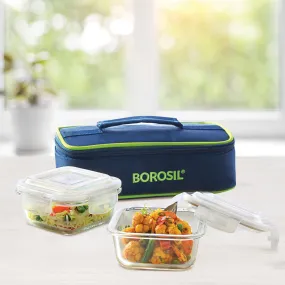 Borosil Blue Glass Lunchbox, Square x 2 (Flat)