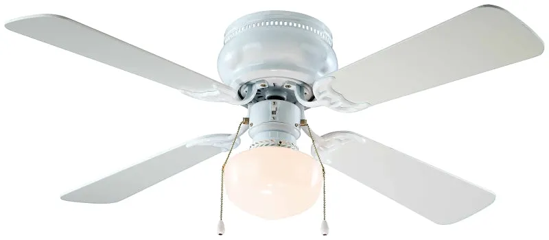 Boston Harbor Ceiling Fan, 3-Speed, 4-Blade, 42 in Sweep, Bleached Oak/White, With Lights: Yes :EA: QUANTITY: 1