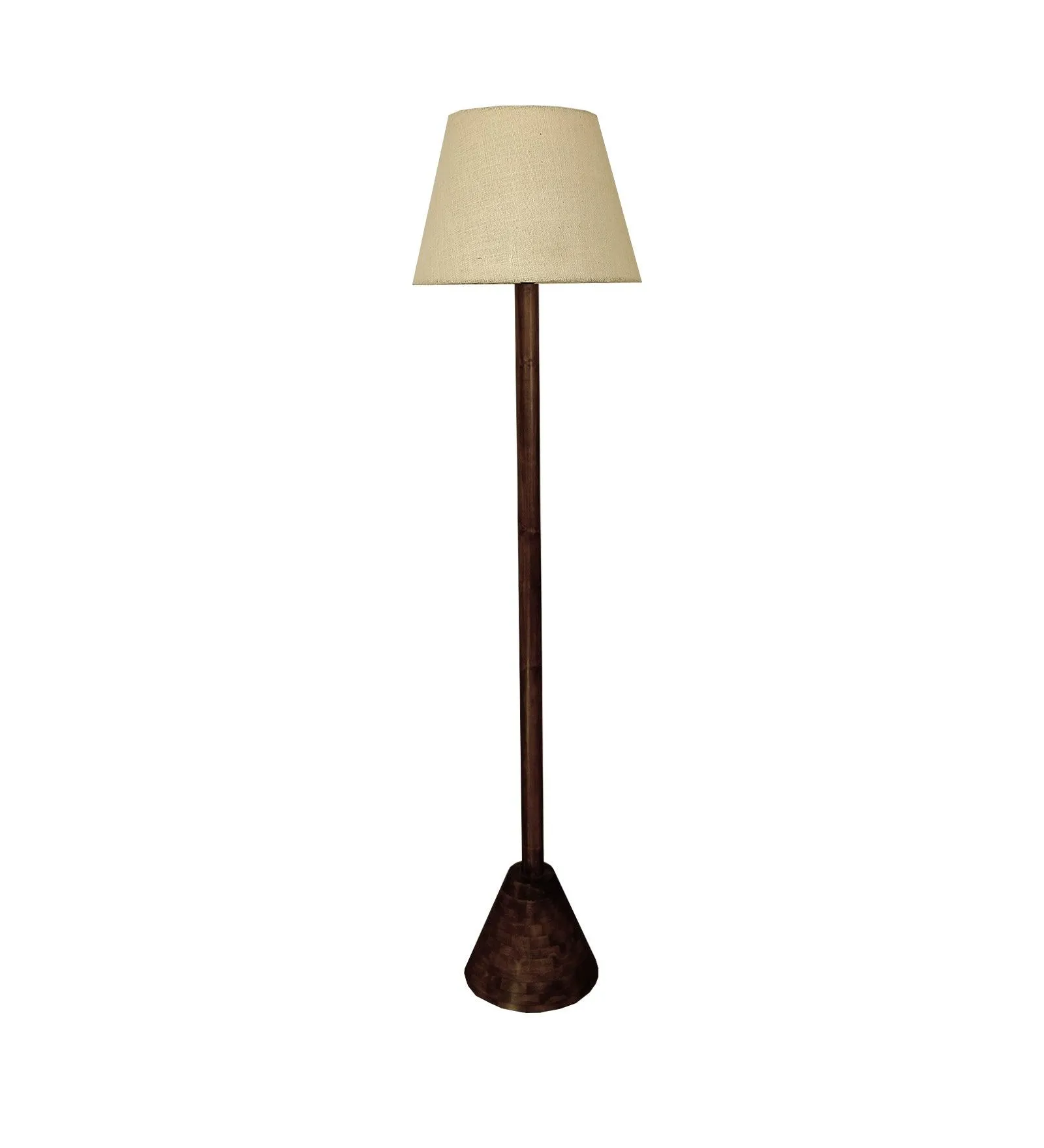 Brice Wooden Floor Lamp with Brown Base and Jute Fabric Lampshade