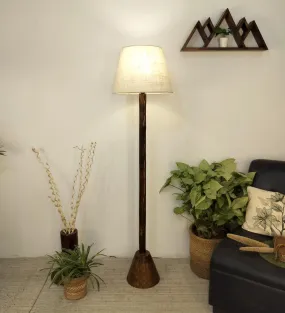 Brice Wooden Floor Lamp with Brown Base and Jute Fabric Lampshade