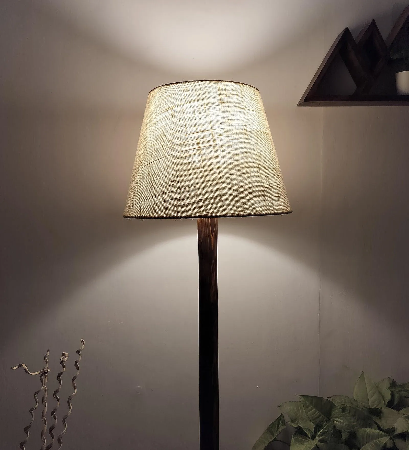 Brice Wooden Floor Lamp with Brown Base and Jute Fabric Lampshade