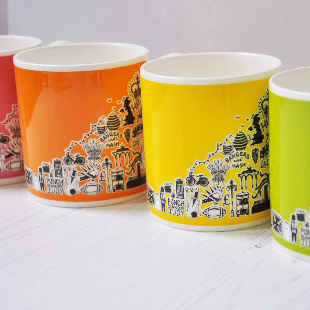 British yellow illustrated mug