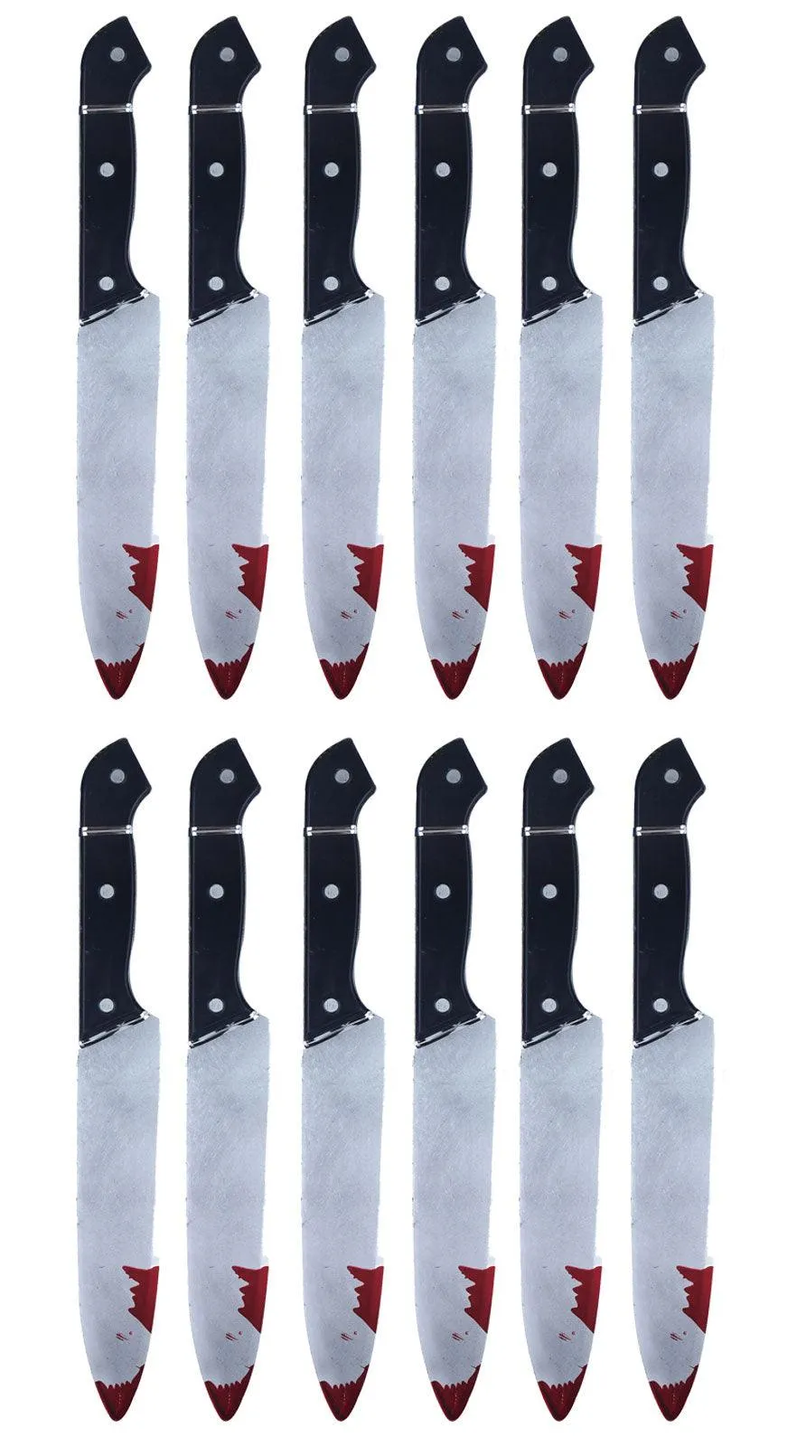 Bundle of 12 Realistic Bloodied Plastic Knife Weapon Props - 31 cm Halloween Horror Killer Party Fancy Dress Costume Accessories