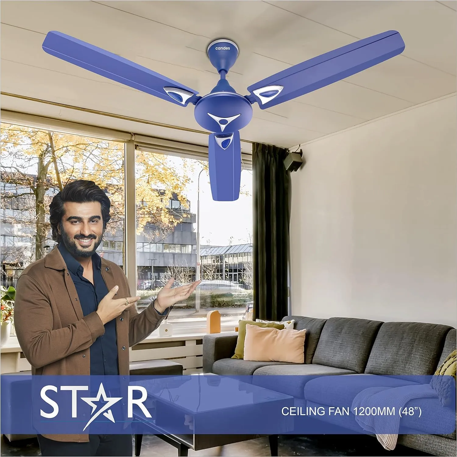 Candes Star Ceiling Fans for Home 1200mm / 48 inch | BEE 3 Star Rated, Noiseless & Energy Efficient, High Air Delivery | 1 1 Years Warranty | Silver Blue, Pack of 2