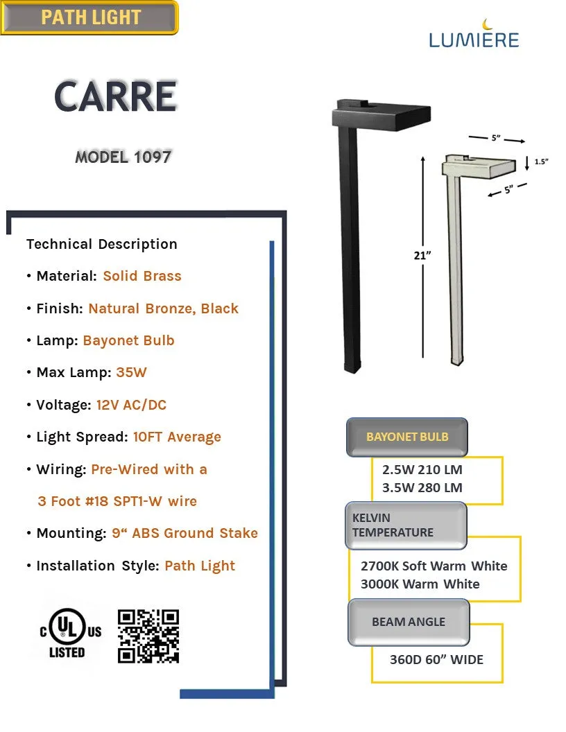 Carre Craftsman Contemporary  Solid Brass Outdoor Path & Area Light