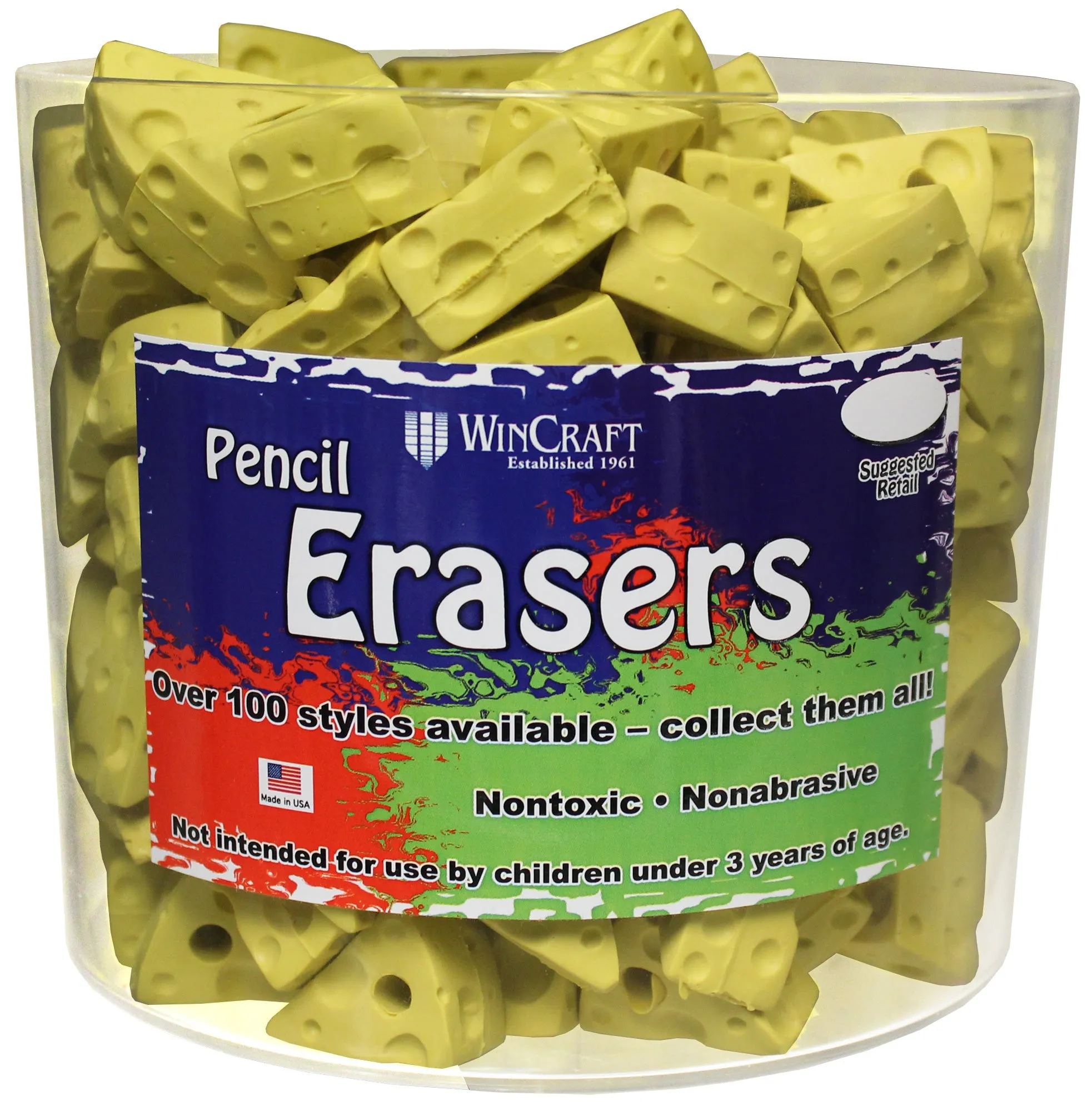 Cheese Wedge Pencil Erasers Tub