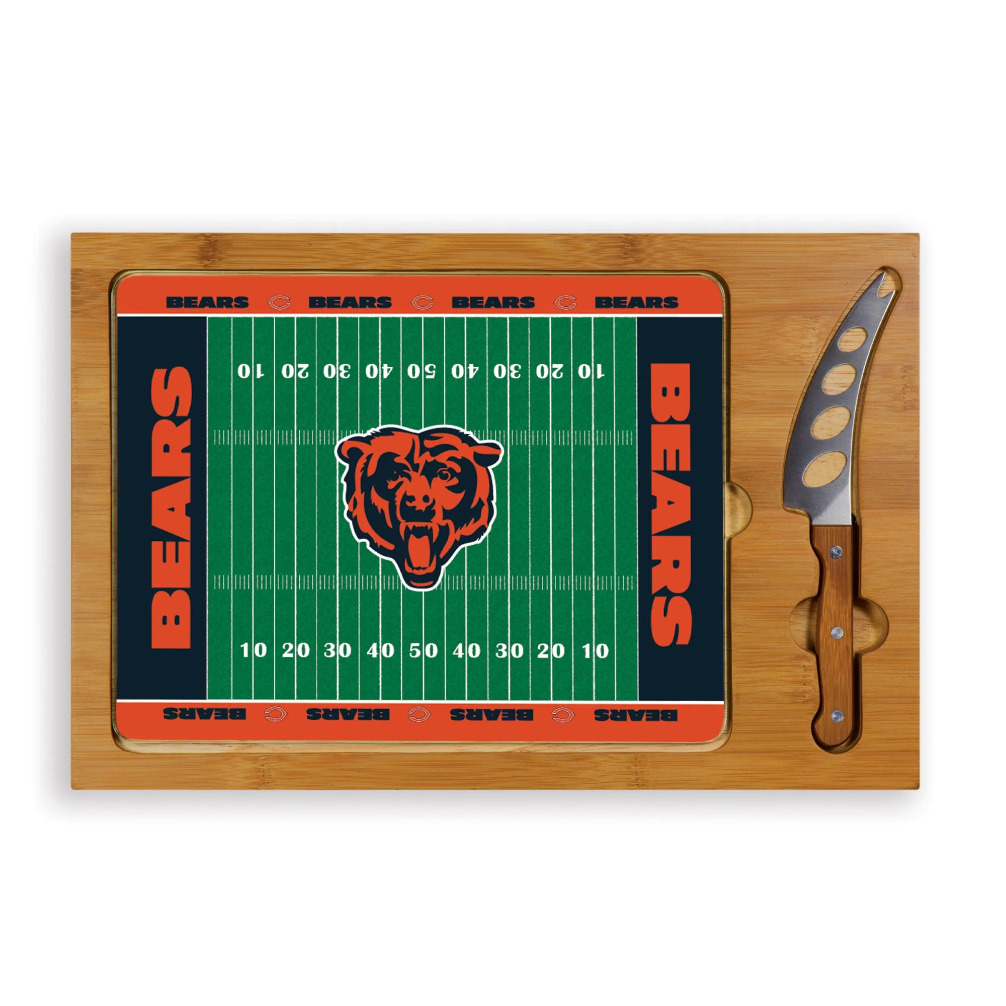 Chicago Bears Football Field - Icon Glass Top Cutting Board & Knife Set