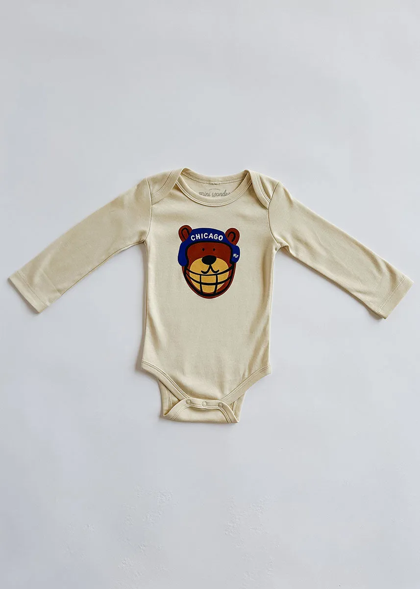 Chicago Football Bear Long Sleeve Onesie - Natural