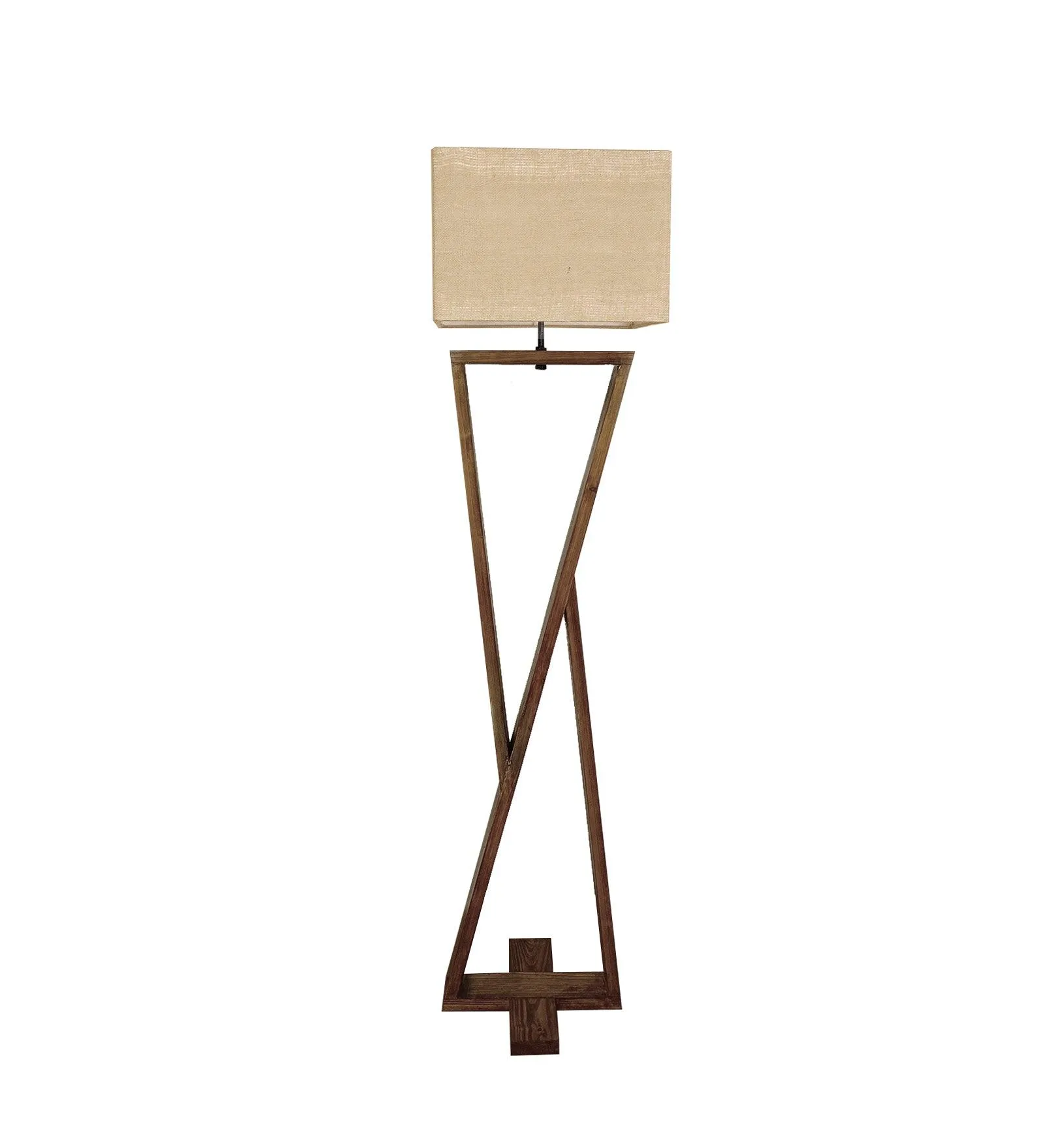 Chloe Wooden Floor Lamp with Brown Base and Jute Fabric Lampshade