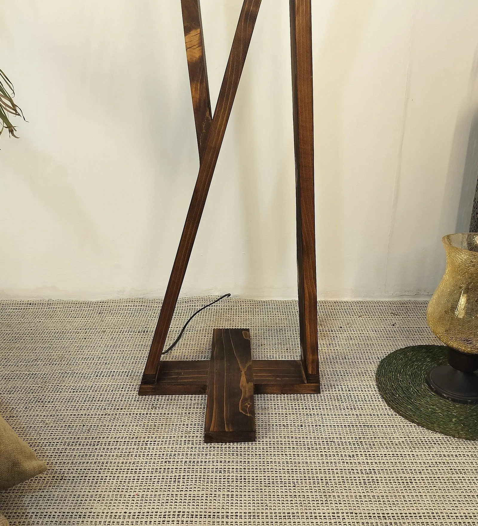 Chloe Wooden Floor Lamp with Brown Base and Jute Fabric Lampshade