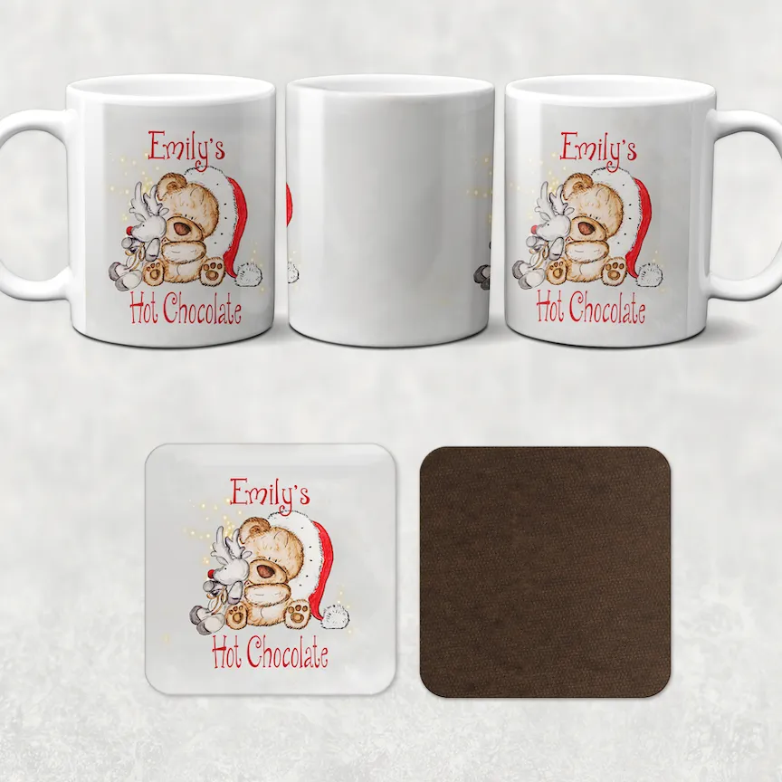 Christmas Bear Personalised Christmas Eve Mug and Coaster Set