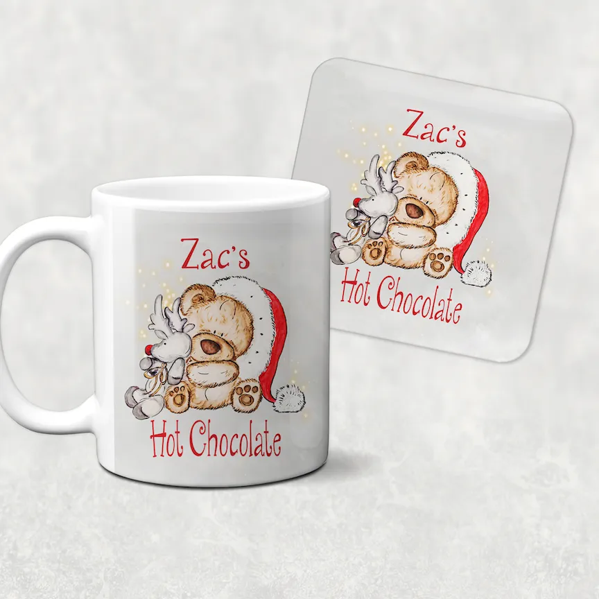 Christmas Bear Personalised Christmas Eve Mug and Coaster Set