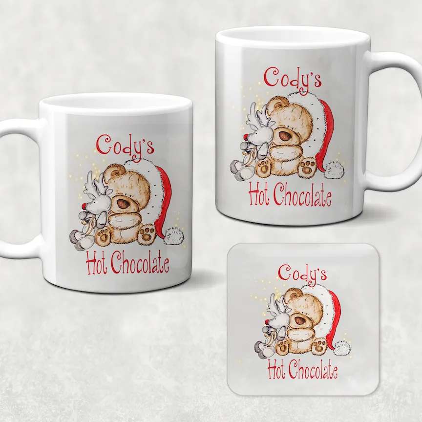 Christmas Bear Personalised Christmas Eve Mug and Coaster Set