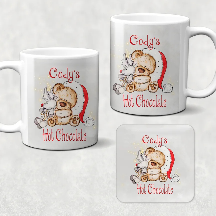 Christmas Bear Personalised Christmas Eve Mug and Coaster Set