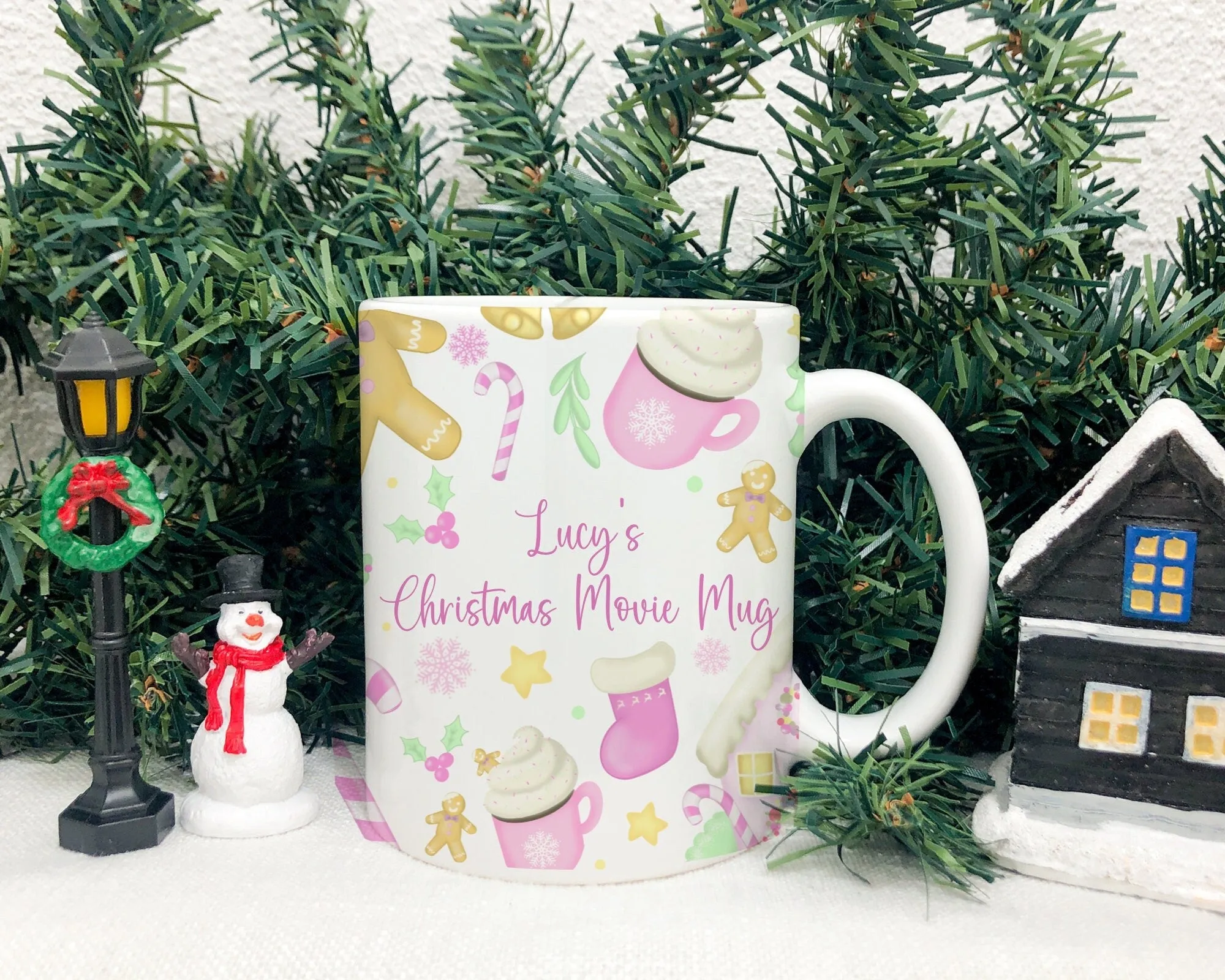 Christmas Mug Personalised Gingerbread Pink Red Hot Chocolate, Christmas Eve Box Stocking Filler