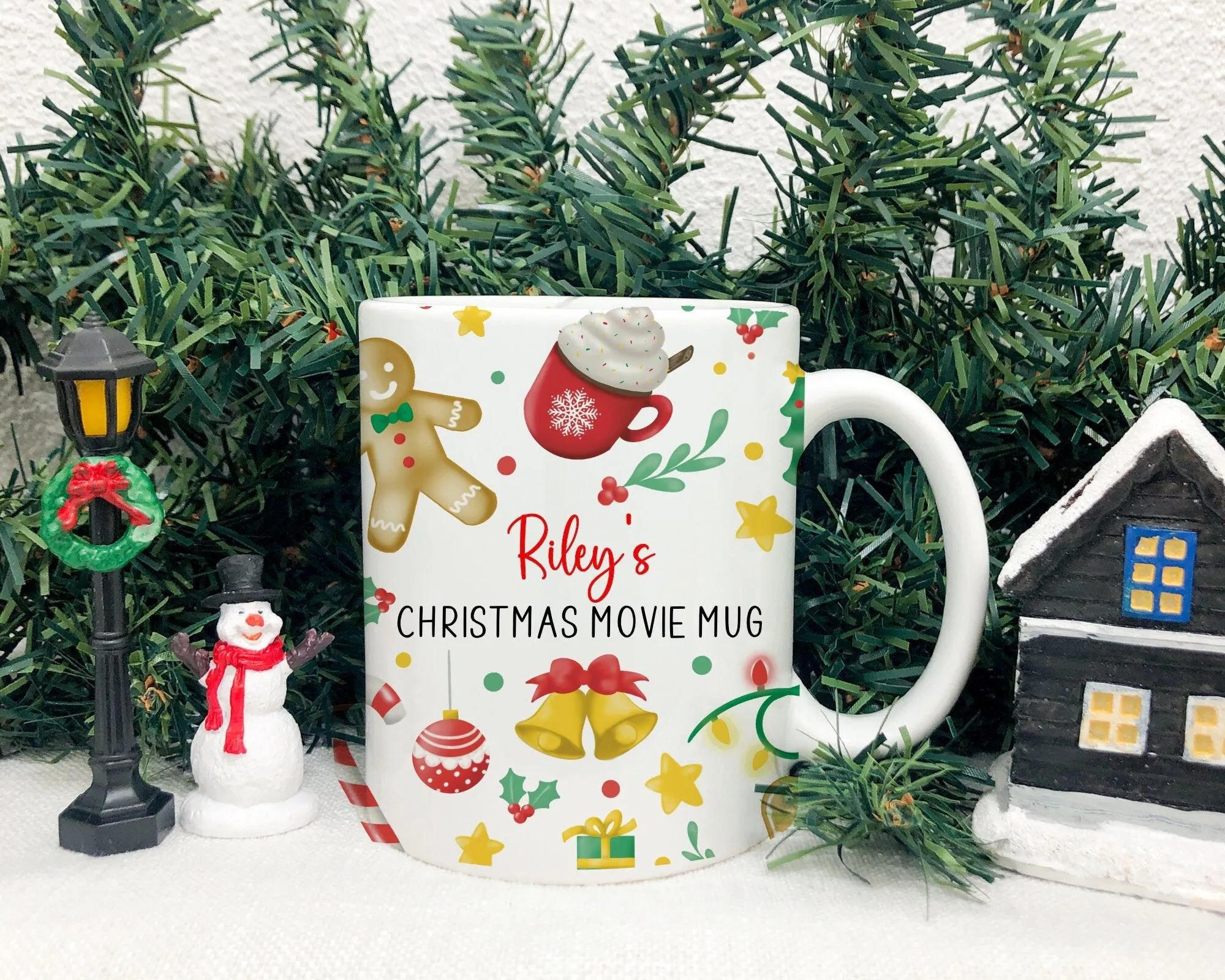 Christmas Mug Personalised Gingerbread Pink Red Hot Chocolate, Christmas Eve Box Stocking Filler