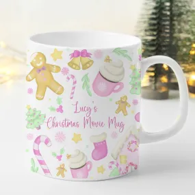 Christmas Mug Personalised Gingerbread Pink Red Hot Chocolate, Christmas Eve Box Stocking Filler