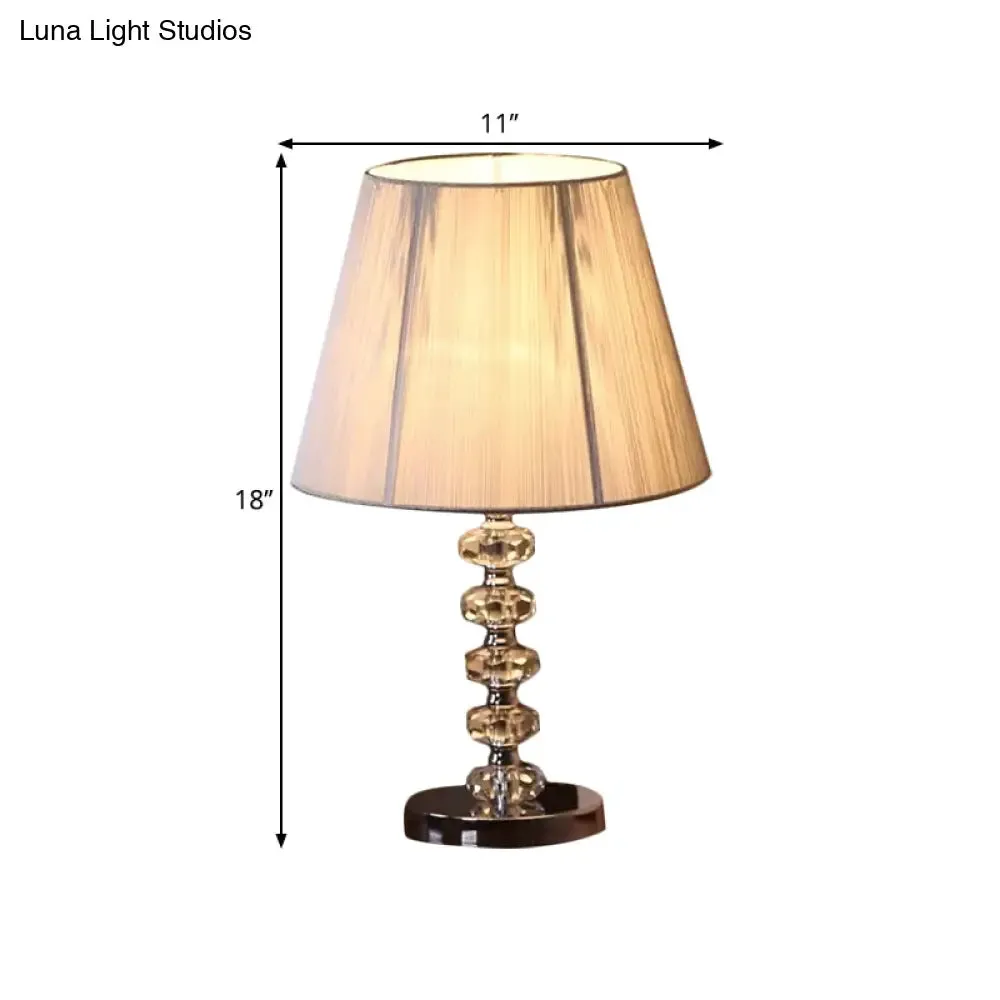 Classic Chrome Crystal Night Lamp with Round Faceted Design & Conical Fabric Shade - Ideal for Bedroom Desk