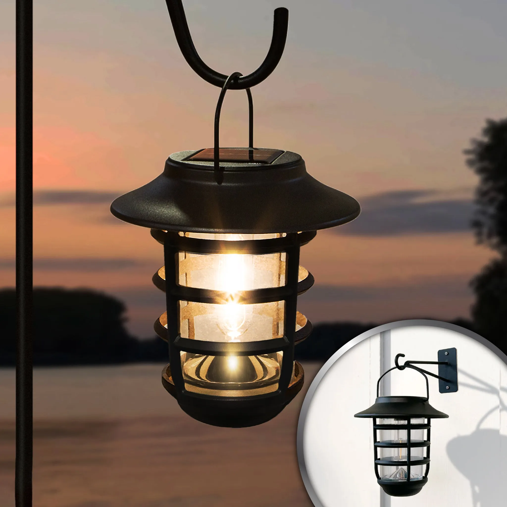 Classy Caps Black Aluminum Nottingham Solar Hanging Coach Light SHW553