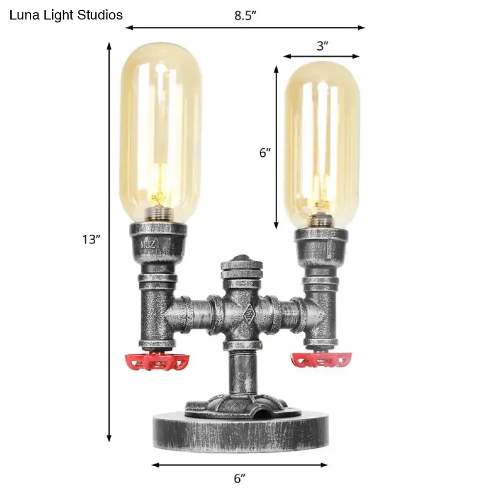 Clear/Amber Glass Antique Silver 2-Light Industrial Desk Lamp with Capsule Shade - Perfect for Living Room