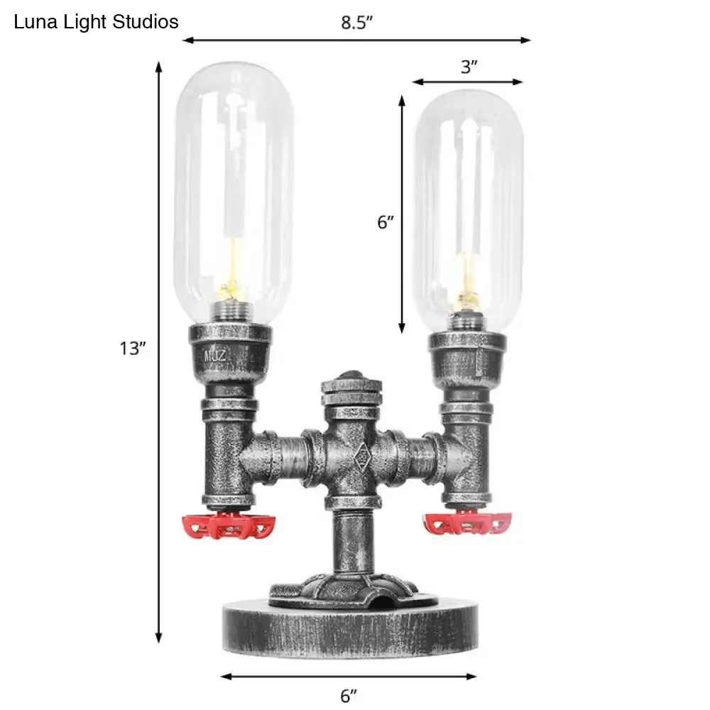 Clear/Amber Glass Antique Silver 2-Light Industrial Desk Lamp with Capsule Shade - Perfect for Living Room