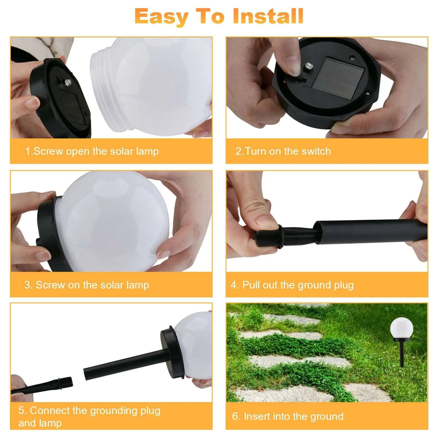 Cold White Solar Pathway Lights for Garden, Lawn, Patio, and Landscape - Decorative Ball Design for Outdoor Lighting