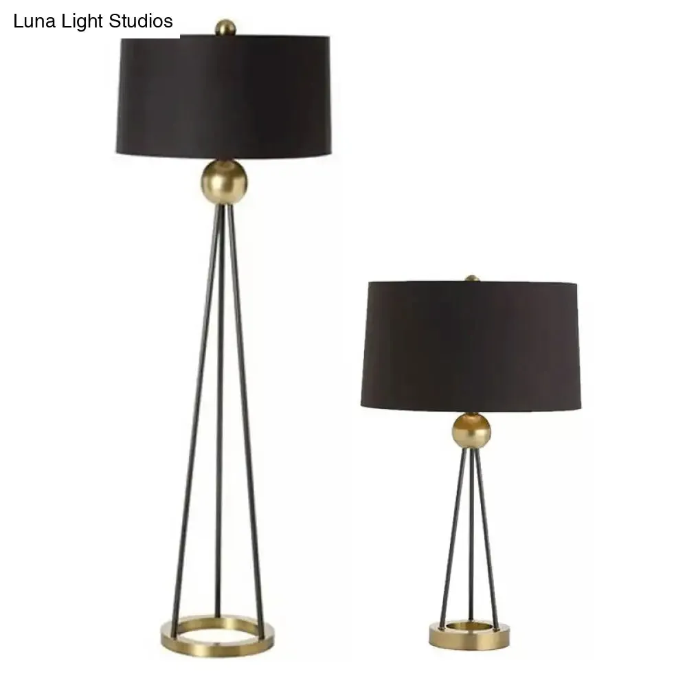 Contemporary Drum-Shaped Black Floor Lamp with Tripod Base