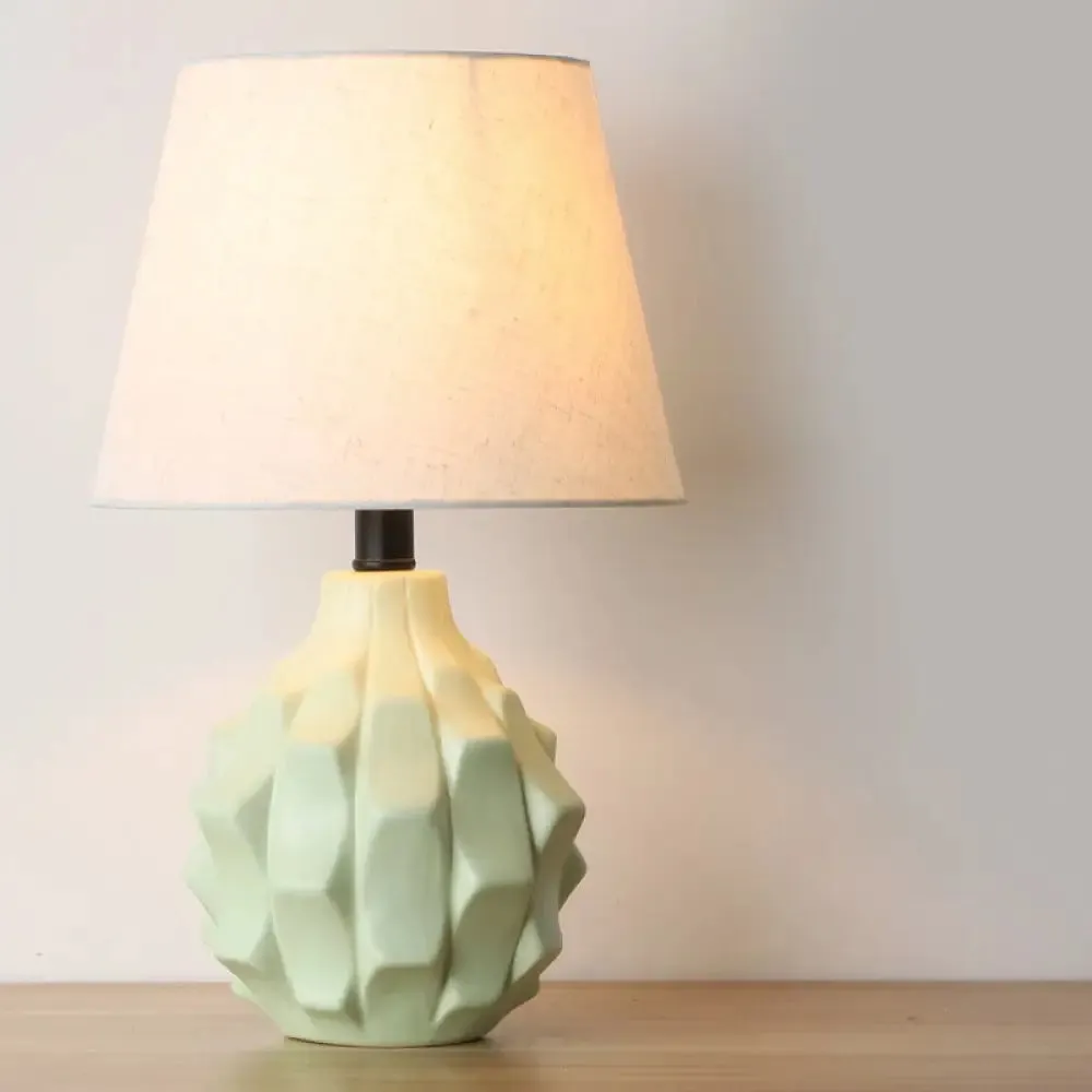 Contemporary Flare Nightstand Lamp with Blue Fabric Shade - Ideal for Reading and Book Light