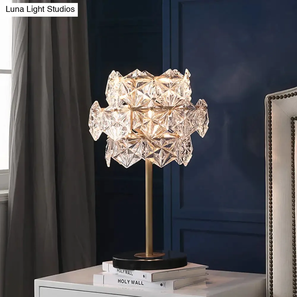 Contemporary Gold Ice Flower Crystal Reading Lamp – Hexagonal Task Lighting, 6 Heads