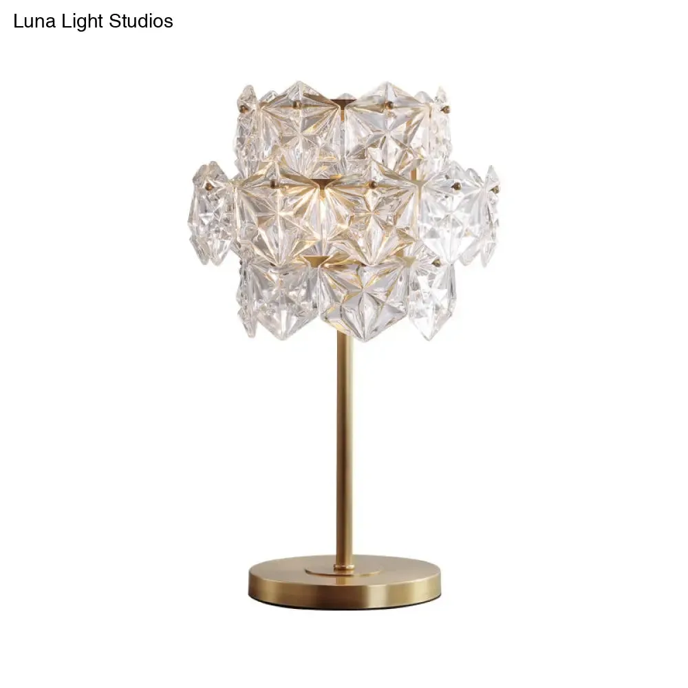 Contemporary Gold Ice Flower Crystal Reading Lamp – Hexagonal Task Lighting, 6 Heads