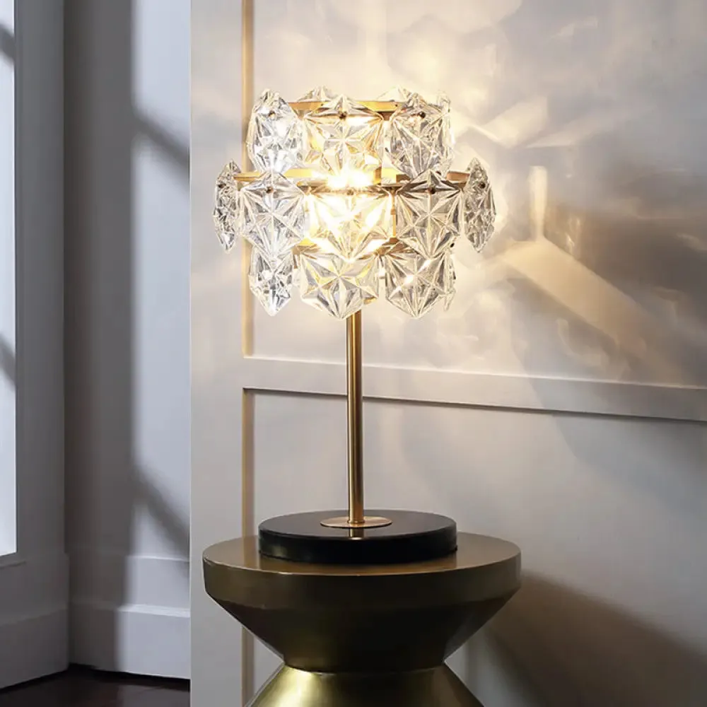 Contemporary Gold Ice Flower Crystal Reading Lamp – Hexagonal Task Lighting, 6 Heads