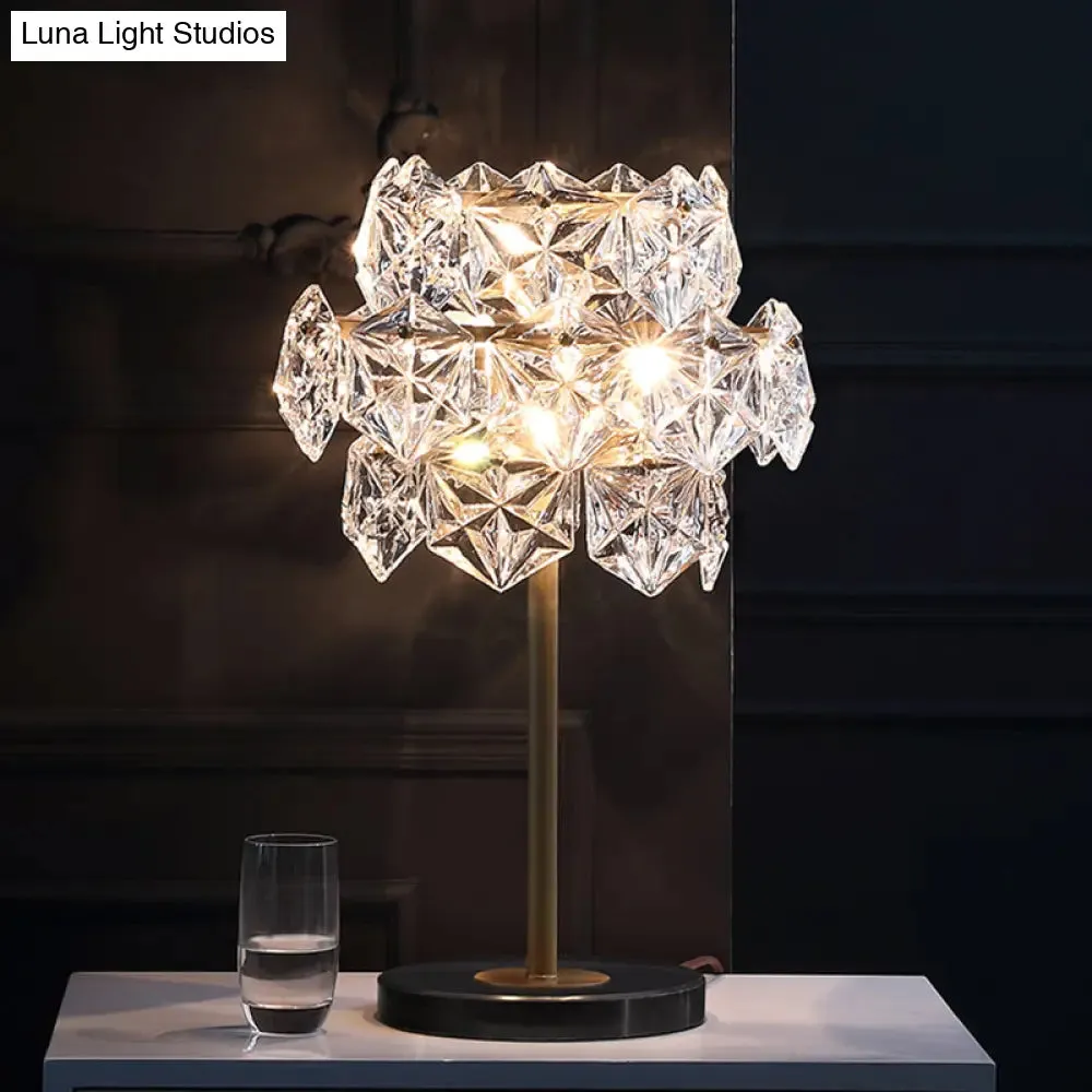 Contemporary Gold Ice Flower Crystal Reading Lamp – Hexagonal Task Lighting, 6 Heads