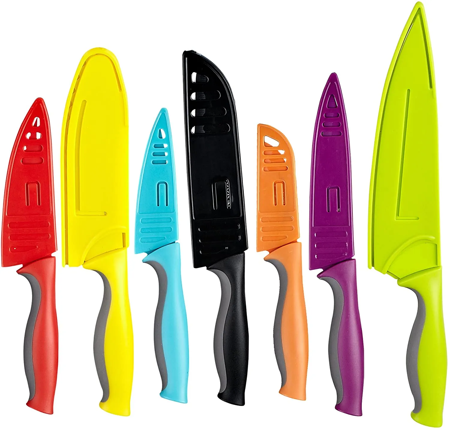 Cook N Home 14-Piece Coated Stainless Steel Knives, Comes with 7-Knife and 7-Blade Guards, Color Coded to Reduce Risk of Cross Contamination