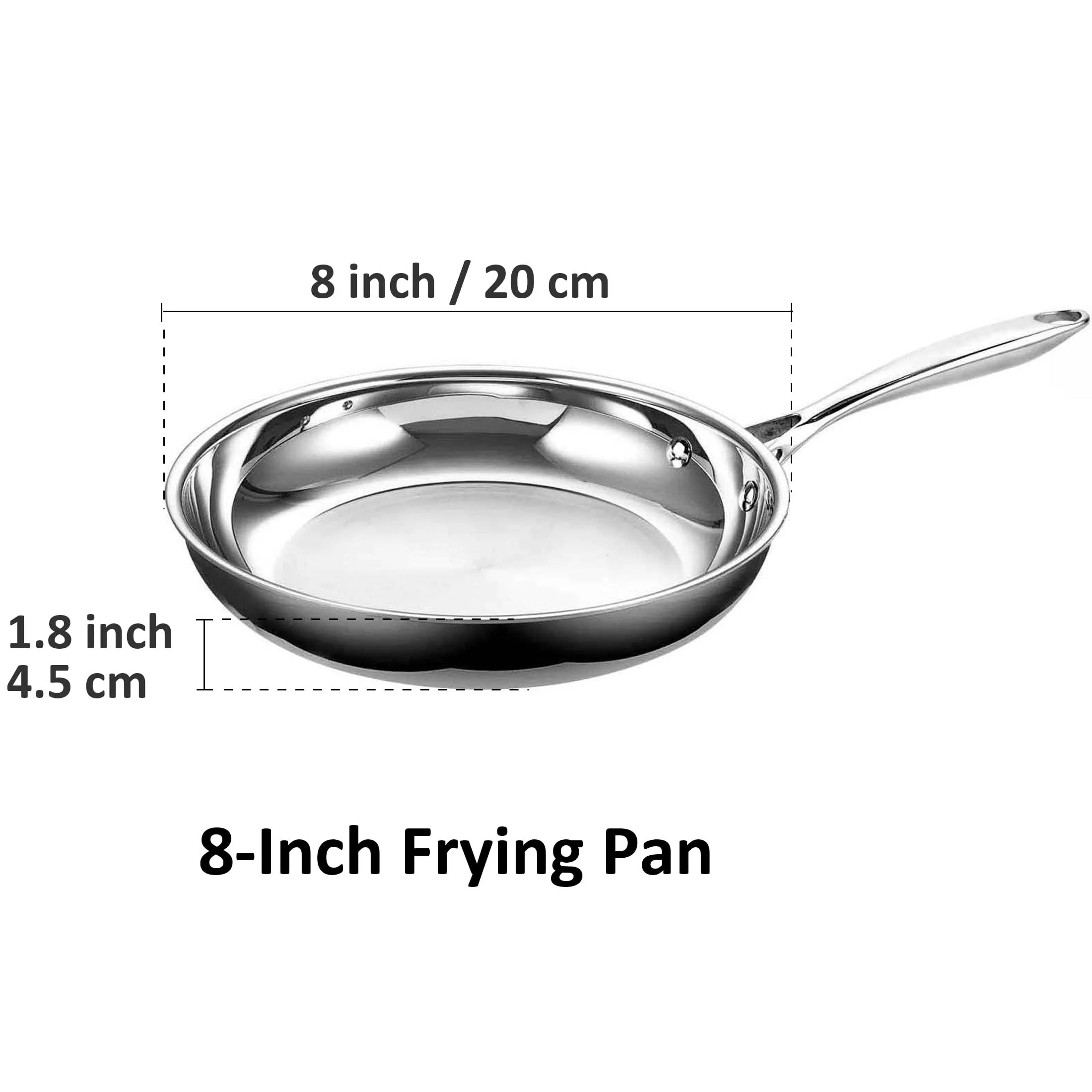 Cooks Standard Frying Pan Stainless Steel, 8-Inch Multi-Ply Clad wok Stir Fry Pan Kitchen Skillet, Silver