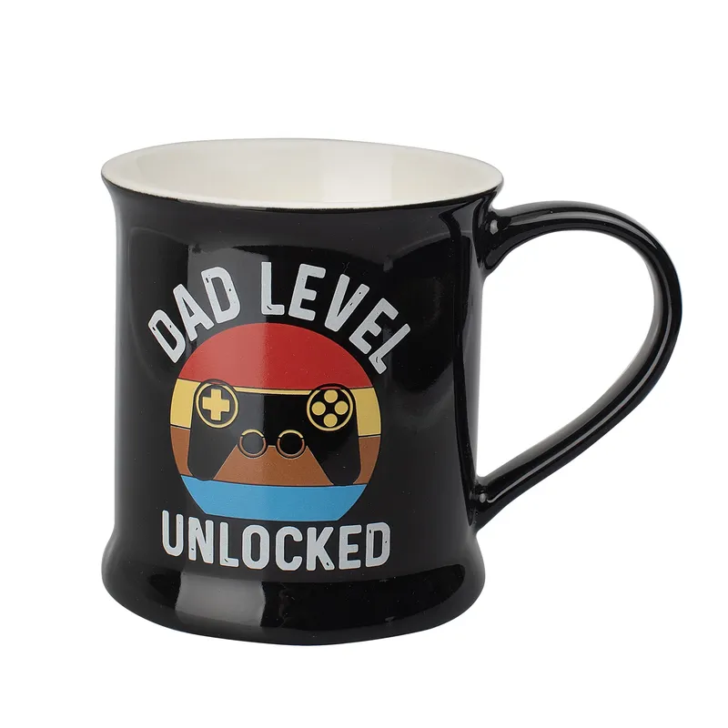 Dad Level Unlocked Black Ceramic Mug, 18 oz, Father's Day Gift