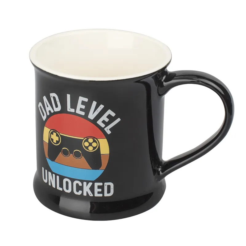 Dad Level Unlocked Black Ceramic Mug, 18 oz, Father's Day Gift