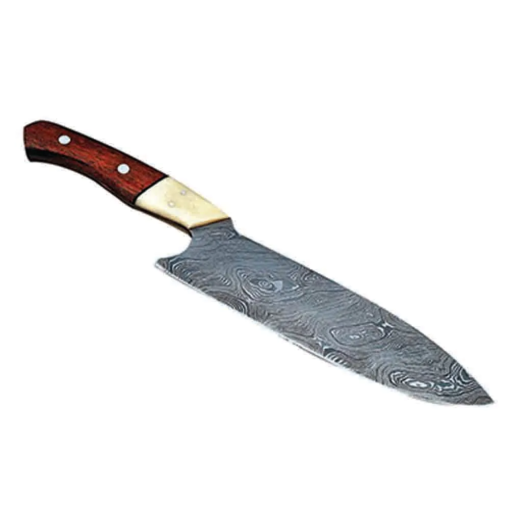 Damascus Chef Knife Twisted Pattern with Bone & Rosewood Handle KCF1102RED