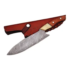 Damascus Chef Knife Twisted Pattern with Bone & Rosewood Handle KCF1102RED