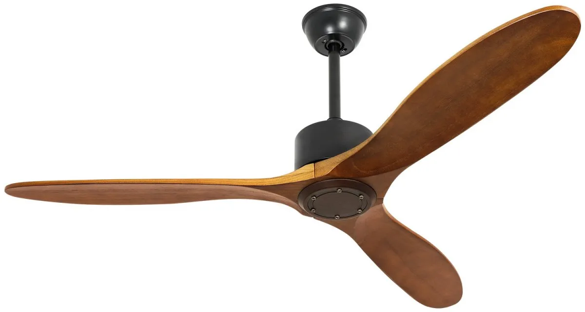 Depuley 52'' Ceiling Fan, Indoor Ceiling Fan with Remote Two Downrods, Solid Rubber Wood 3-Blade Ceiling Fans, AC Motor Retro Wood Ceiling Fan Without Light for Living Room & Covered Outdoor, Timer, Brown