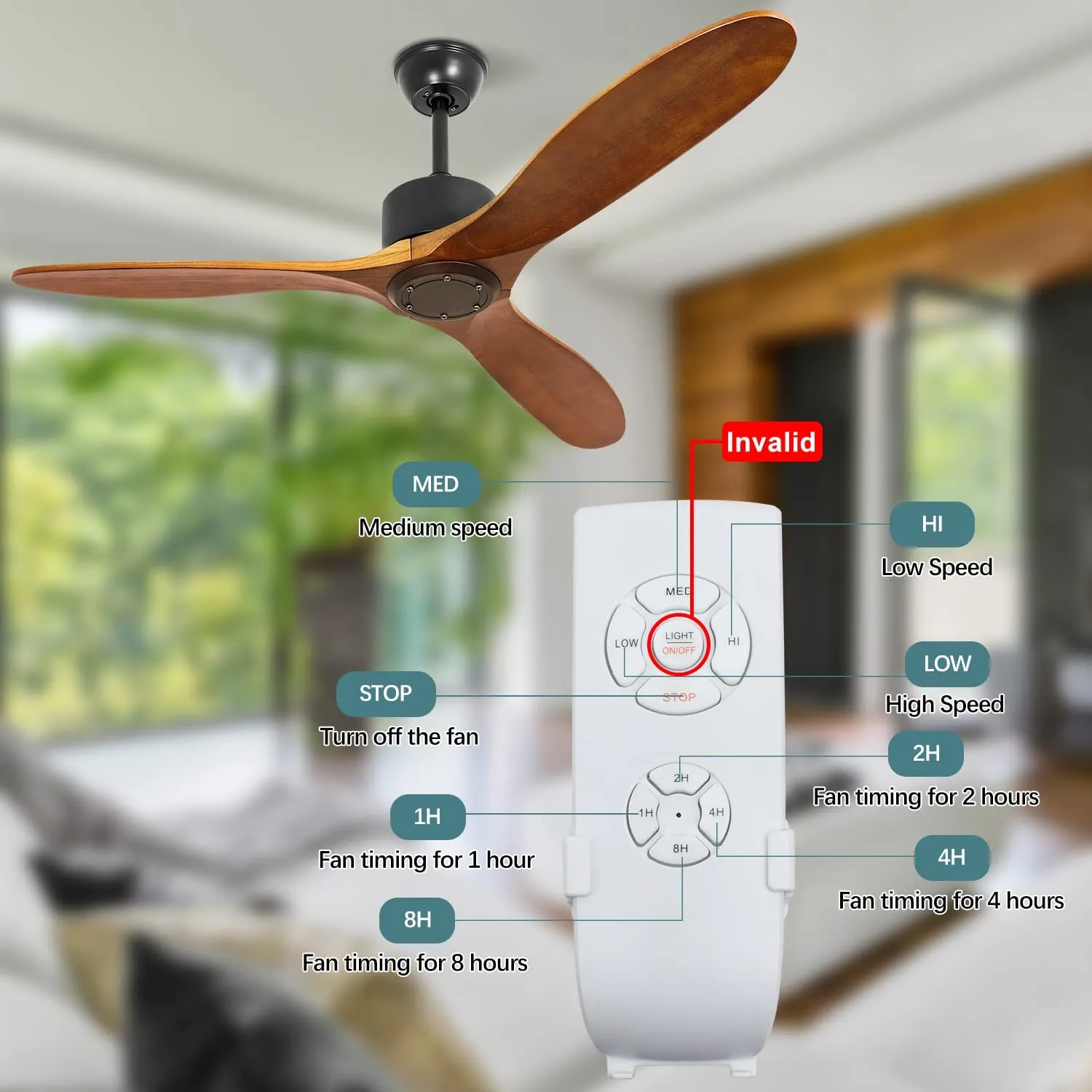 Depuley 52'' Ceiling Fan, Indoor Ceiling Fan with Remote Two Downrods, Solid Rubber Wood 3-Blade Ceiling Fans, AC Motor Retro Wood Ceiling Fan Without Light for Living Room & Covered Outdoor, Timer, Brown