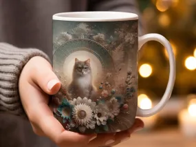 Detailed Cat Design w/ splashes of teal, custom mug, cat lover gift, cat mug, cat owner gift, gift for cat mom, silly cats