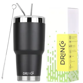 DRINCO® 30oz Insulated Tumbler Spill Proof Lid w/2 Straws - Black