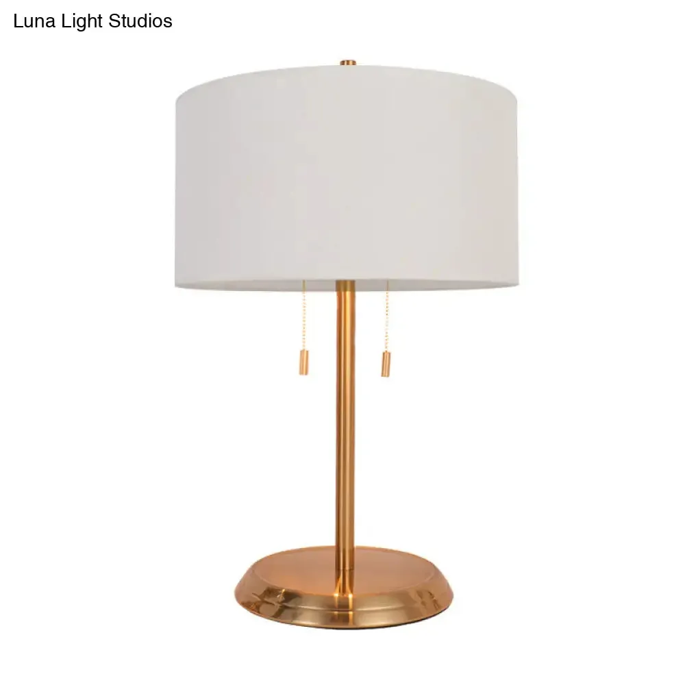 Drum Desk Lamp with Traditional Design - Black/White/Gold Fabric, Ideal for Bedroom - Metal Base