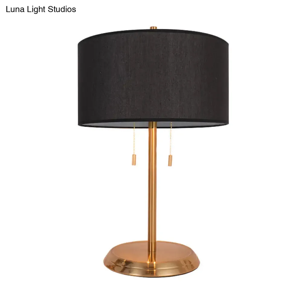 Drum Desk Lamp with Traditional Design - Black/White/Gold Fabric, Ideal for Bedroom - Metal Base