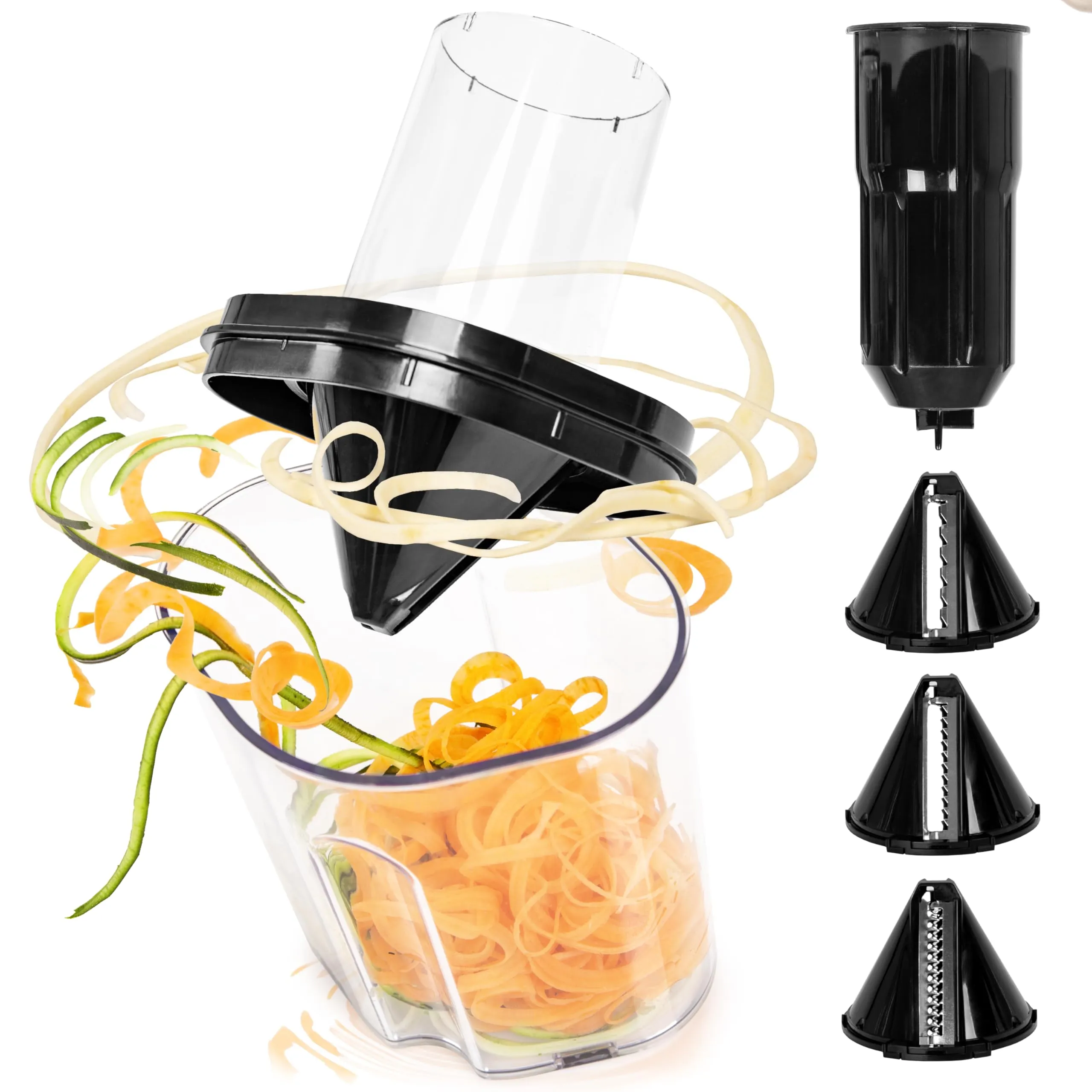 Duronic Vegetable Spiraliser HBS35 - 3 Blade Sizes For HB35 Hand Blender, 1.4L Capacity, Lightweight Compact Ideal for Veggie Pasta, Zucchini, and Carrot Spaghetti