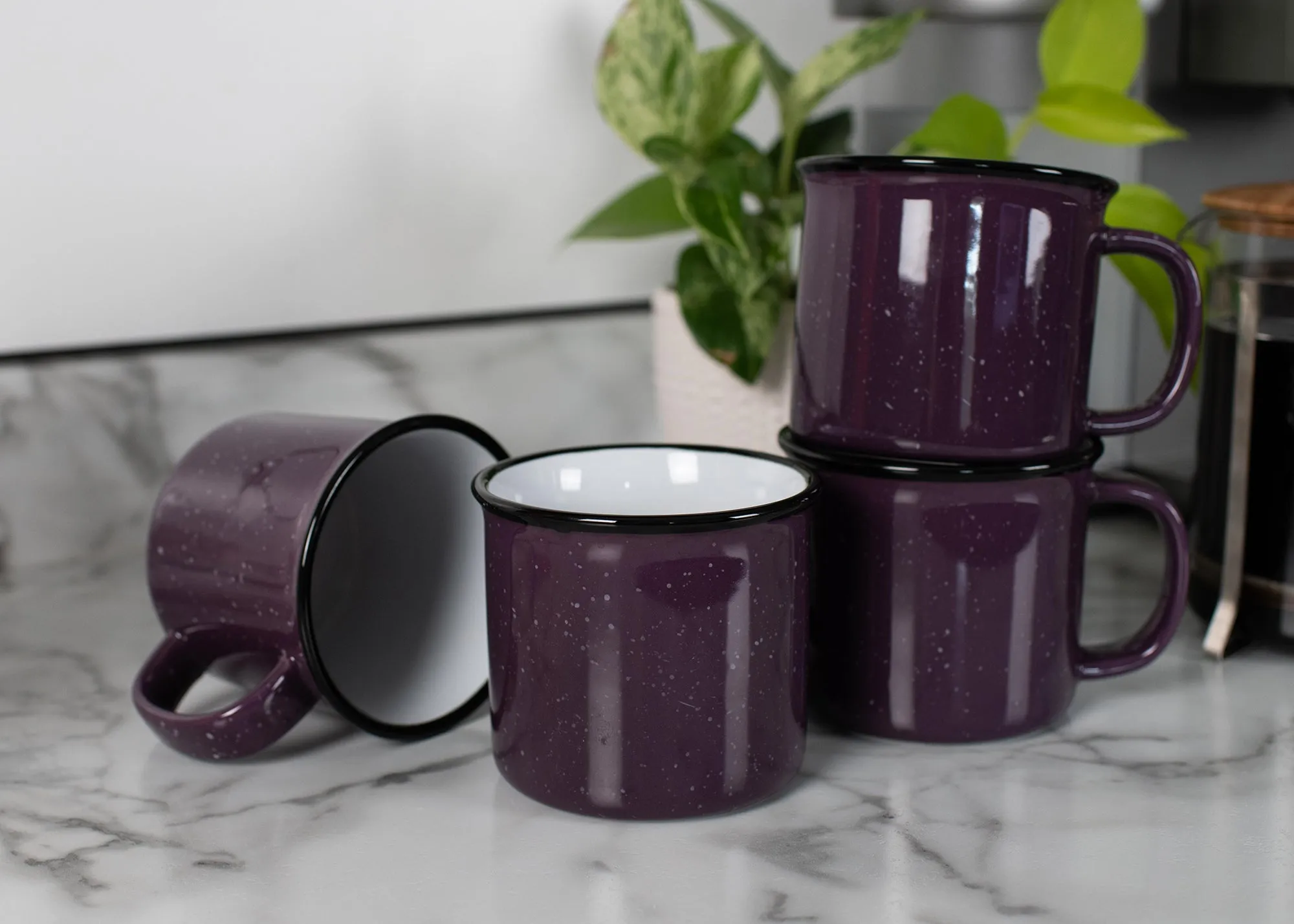 Elanze Designs Speckled Camper Purple 13 ounce Ceramic Coffee Mugs Set of 4