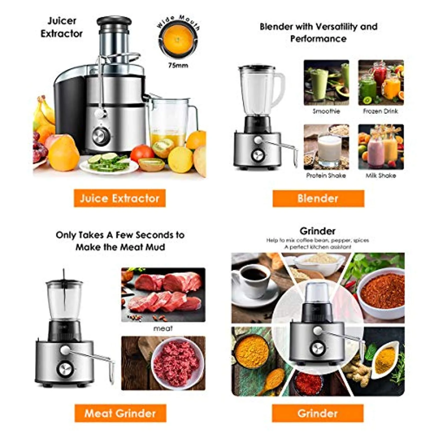 Electric 5-in-1 Professional Food Processor and Juicer Combo